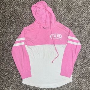 Exist Myrtle Beach Pink and White Long Sleeve Hoodie Tee Size Small